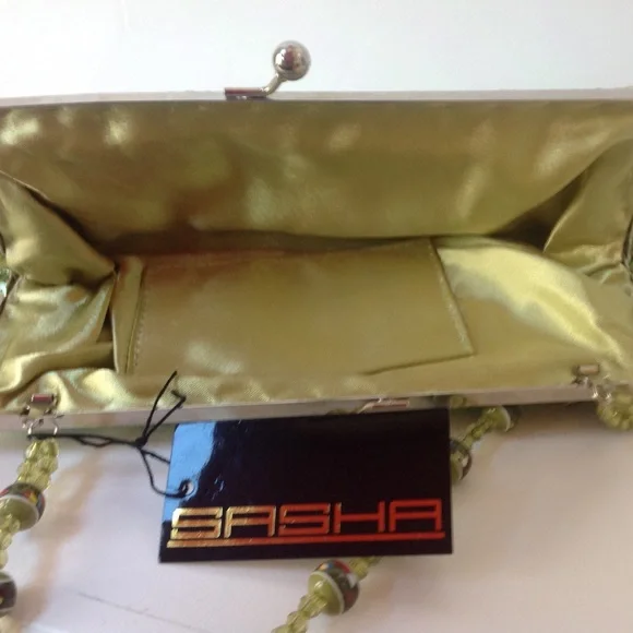 SASHA Green Avocado Sequin Beaded Clutch Purse - Picture 2 of 2